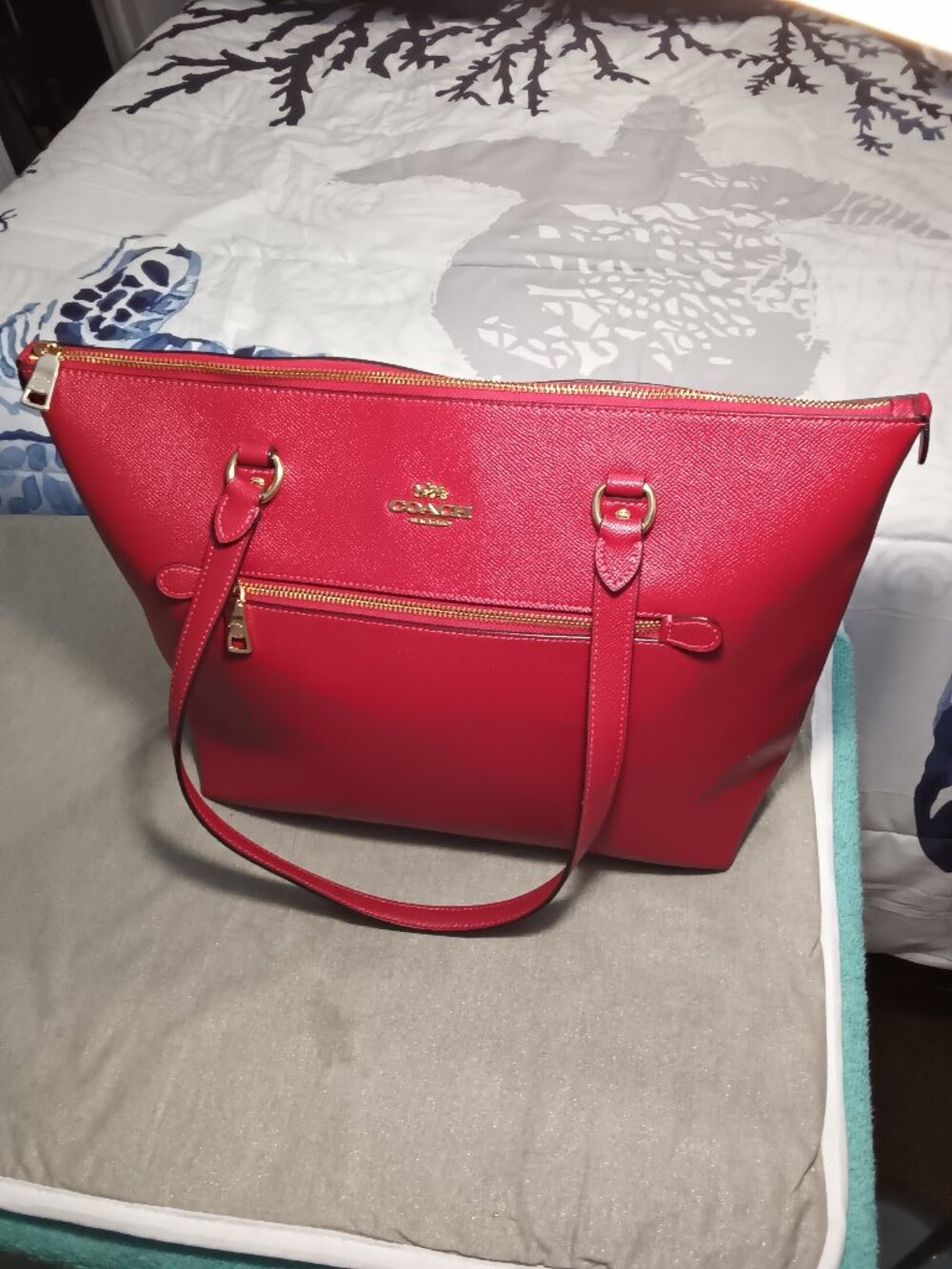 Coach Red Saffiano Leather Tote with Gold Hardware